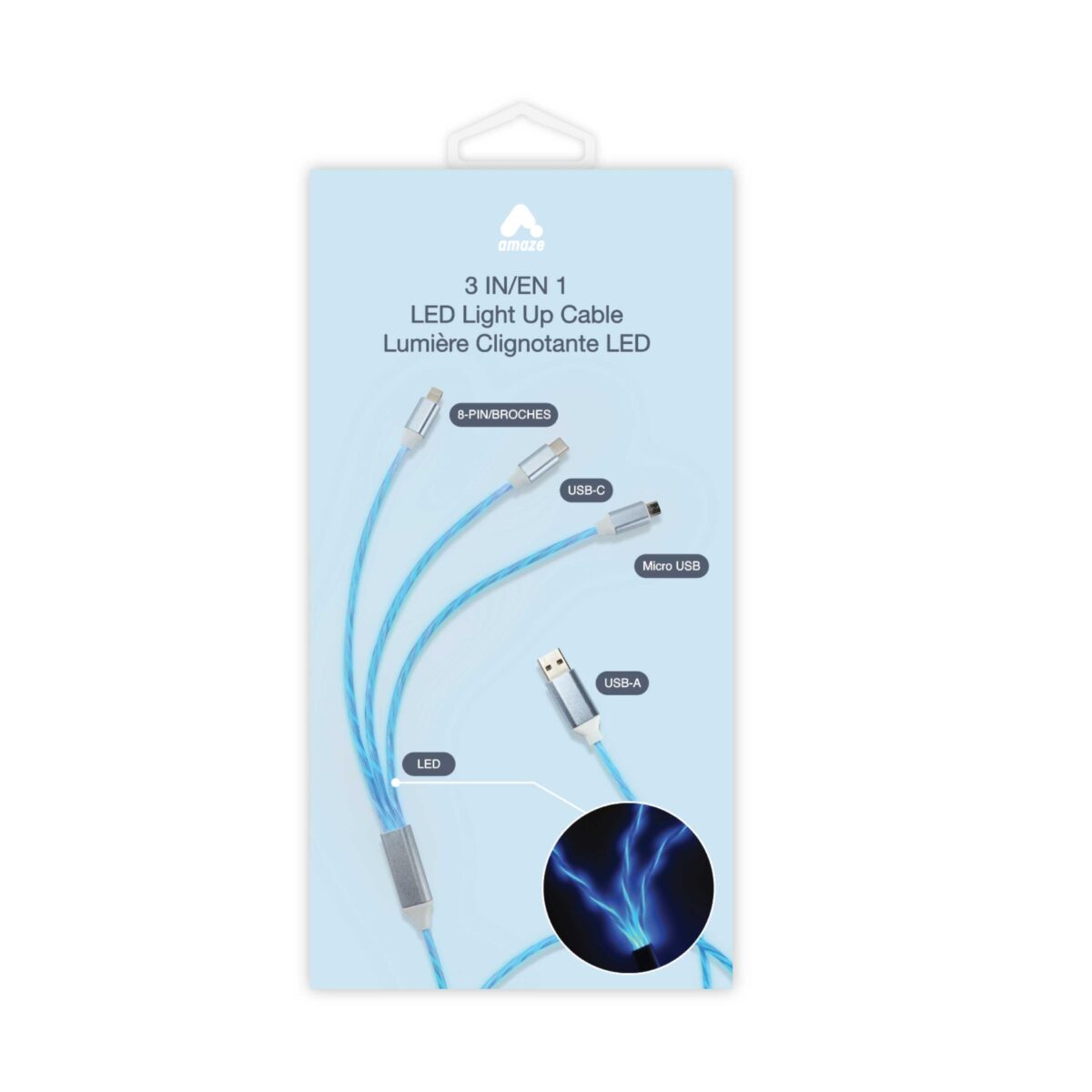 Packaging-AMZC005 Amaze 4FT 3 in 1 LED Light Up Cable (Blue Light) - Image 3